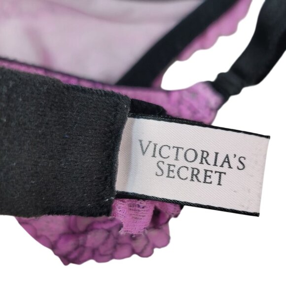 Victoria's Secret Push-Up Bra Pink Black 34C Lace Floral Underwire Dream Angels - Picture 10 of 12